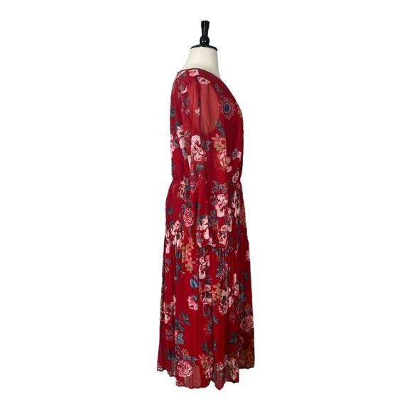 Ava & Viv Midi Dress Pleated Long Sleeves Red Multi Floral Women’s Size 1X - Picture 5 of 14